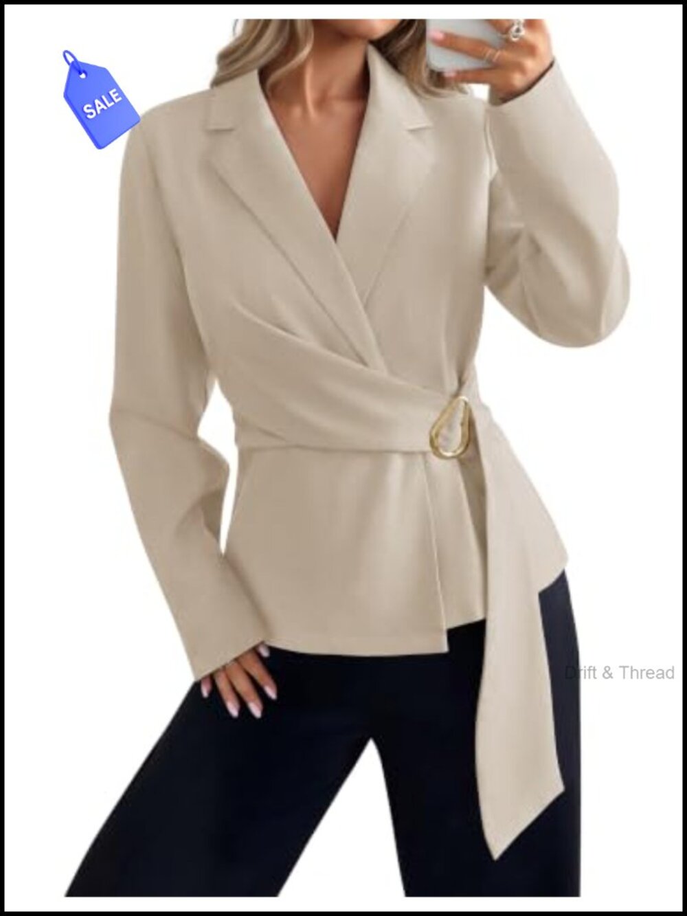 Wrap V Neck Business Blazer Belted Long Sleeve Suit Jacket
